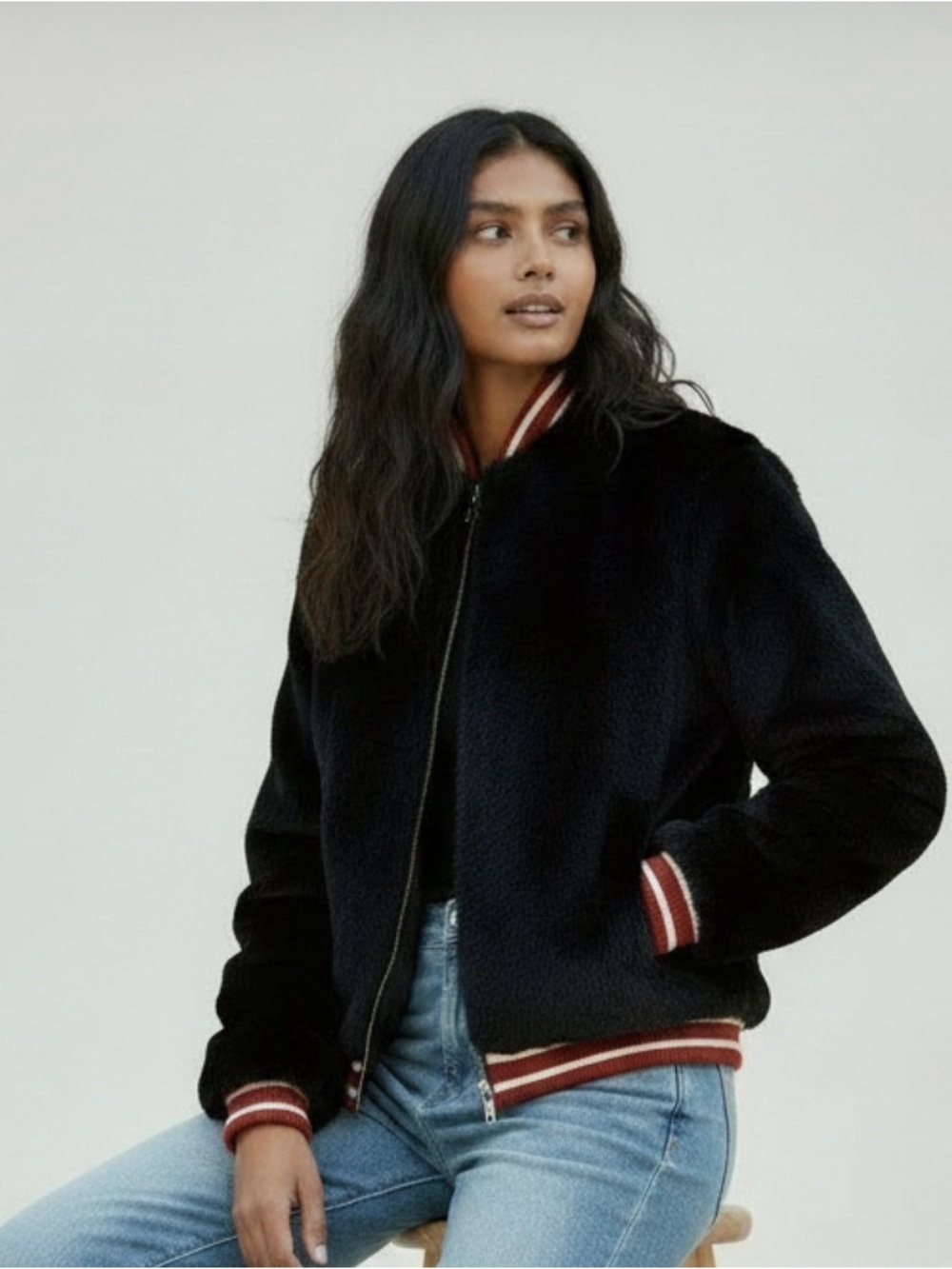 Cleobella Faux Fur Varsity Jacket